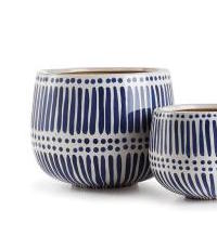 Blue Stripe and Dot Pot Large