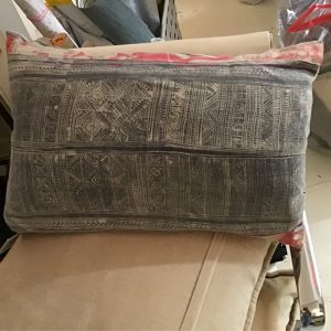 Hand Blocked Indigo w/ Red Border Lumbar Pillow