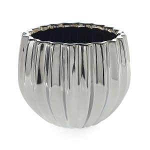 Silver Ribbed Ceramic Pot