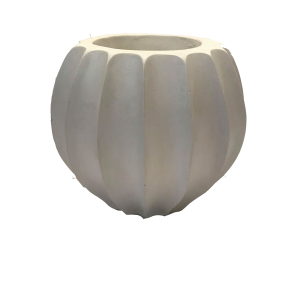 White Ribbed Concrete Vase- Small