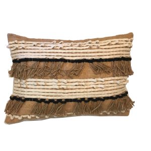 Black & Natural Burlap Tassel Pillow - Lumbar