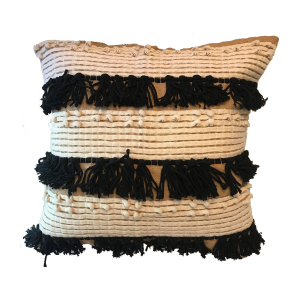 Black & Natural Burlap Tassel Pillow - Large