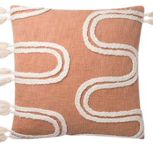 Salmon Embroidered Pillow w/Tassels + Insert