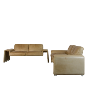 Vintage 1970s Swiss Leather Loveseat