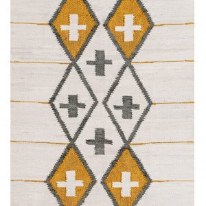 Natural Rug with White and Gold Xs and Diamonds