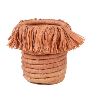Blush Fringed Brush Basket
