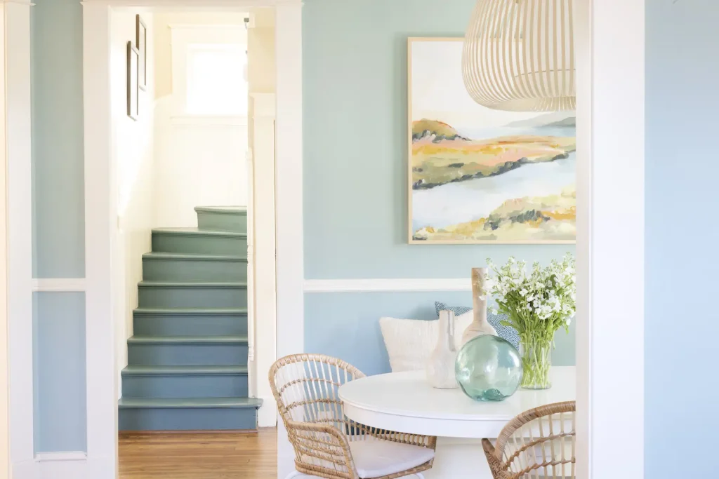 Breakfast Nook _ Stairs painted in Kensington Green 710 (Benjamin Moore)
