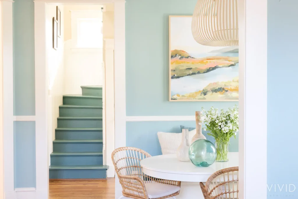 Breakfast Nook _ Stairs painted in Kensington Green 710 (Benjamin Moore)