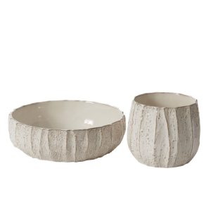 Ceramic Glazed Textured Bowl & Pot