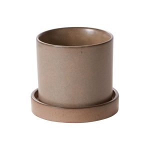 Brown Ceramic Pot with Saucer