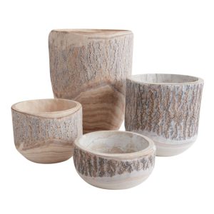 Natural Elm Wood Planter & Bowl