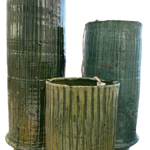 Green Ribbed Vase