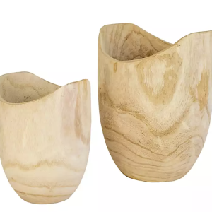 Tall Hand-Carved Wooden Urns